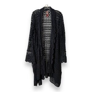 Johnny Was Black Eyelet Kimono Open Front Bell Sleeves Boho Knit See Measurement